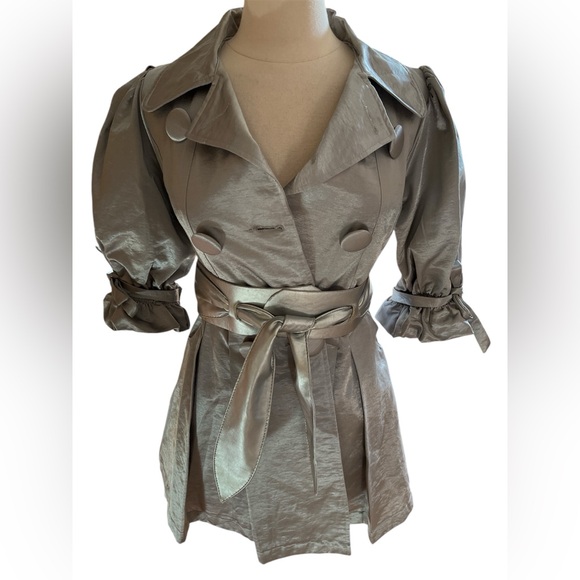 Fashion Tomorrow Jackets & Blazers - Fashion tomorrow Sliver Metallic Button up trench Coat w/1/4”sleeves & Belt
